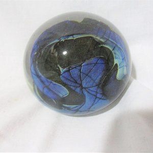 Handmade Signed BAGWELL 1988 Studio Art Glass Paperweight GLOBE Vintage BLUE